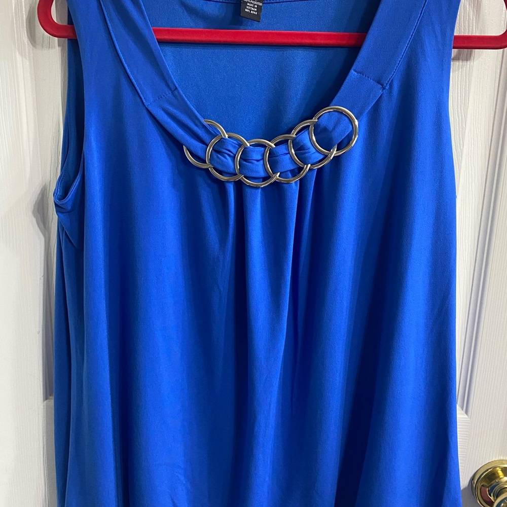 Alfani Royal Blue Sleeveless Tank with Metallic Ring Accent